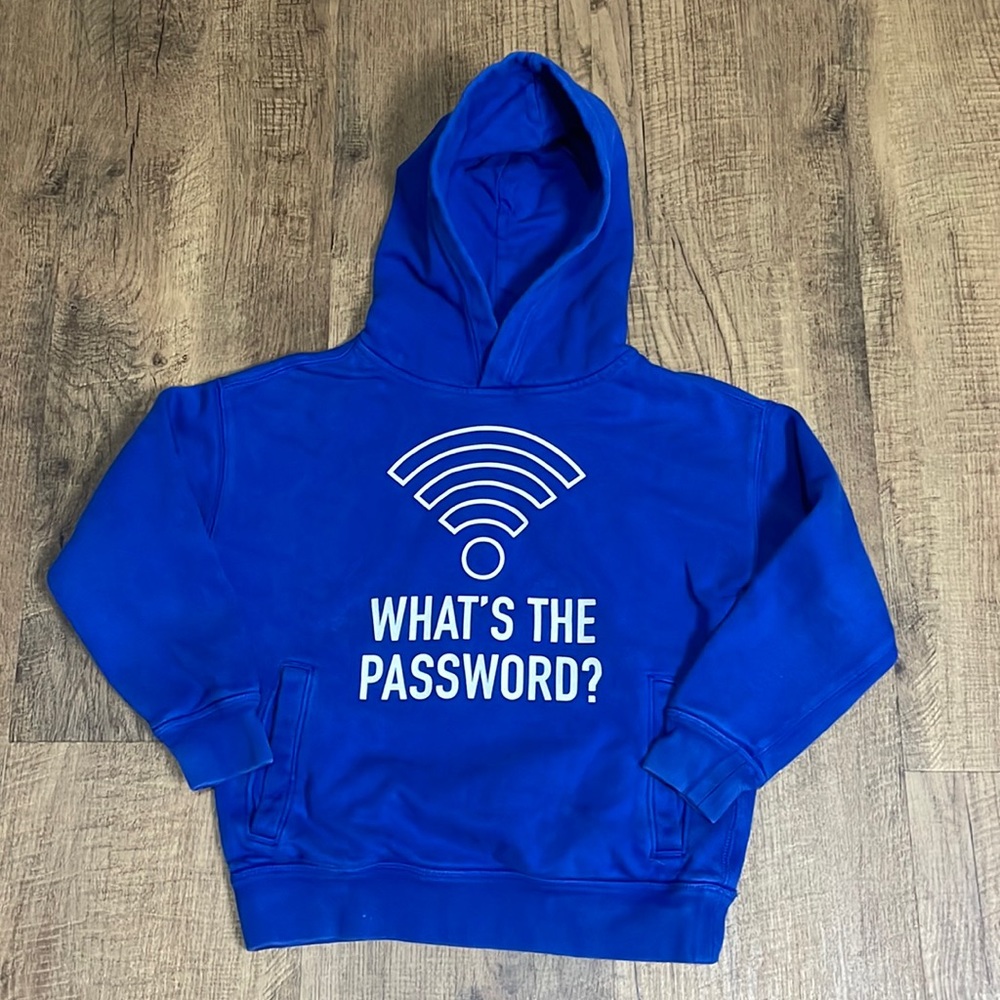 Gap Kids size small hooded sweater Blue What’s the Password?